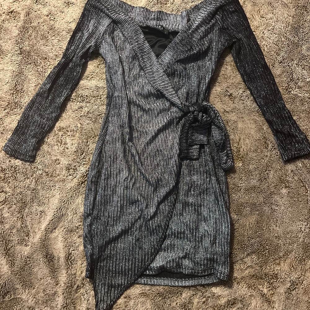 Silver knit wrap dress